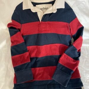 Urban Pipeline Kids Navy and Red Striped Rugby. 1 button missing